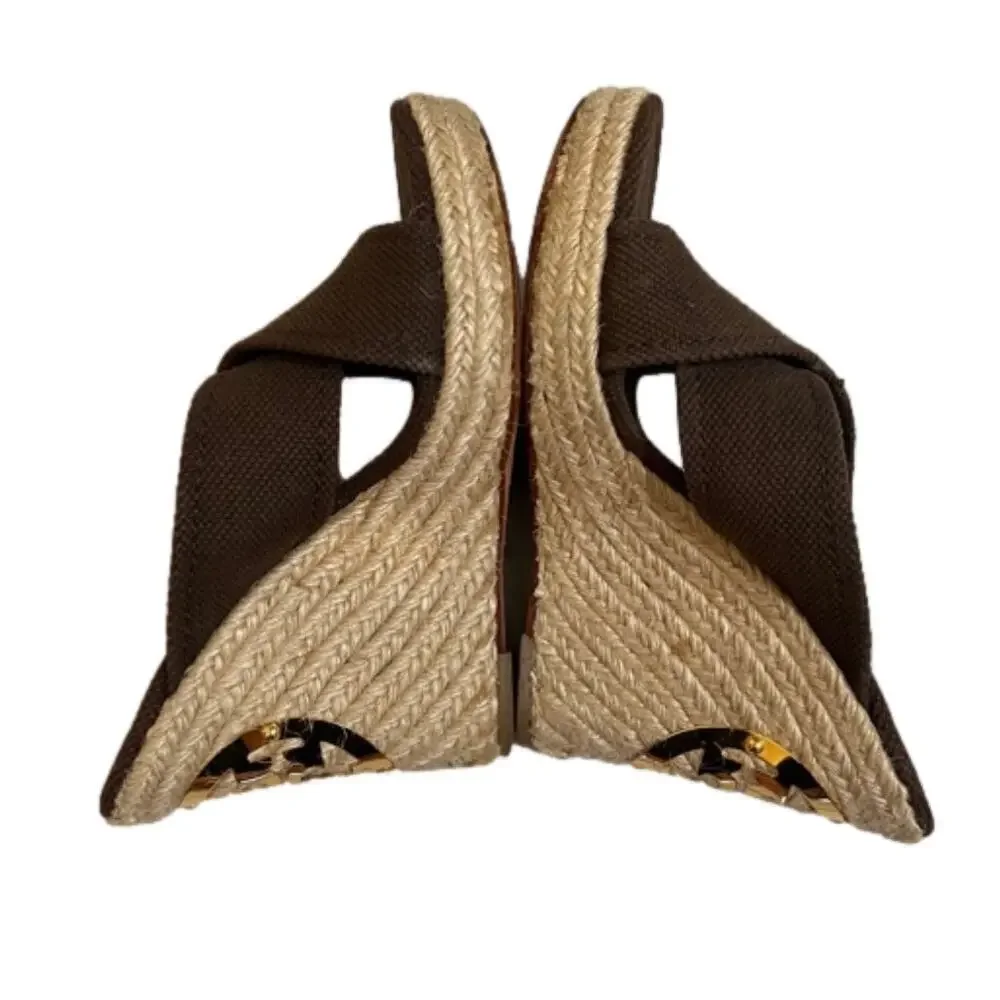 Tory Burch Chocolate Brown ‘Bailey’ Platform Wedge Espadrille Mule Size 8.5M